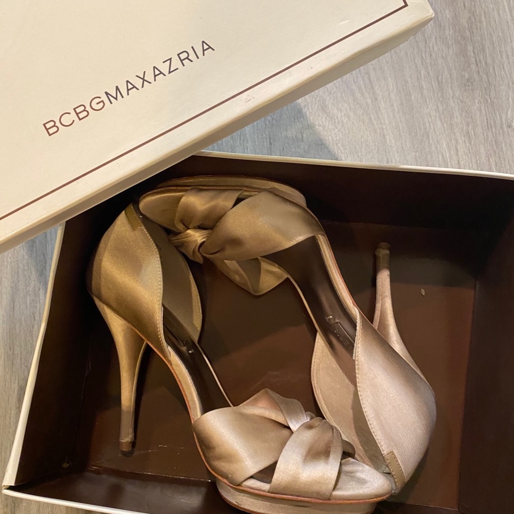 BCBG Champagne Satin Heels